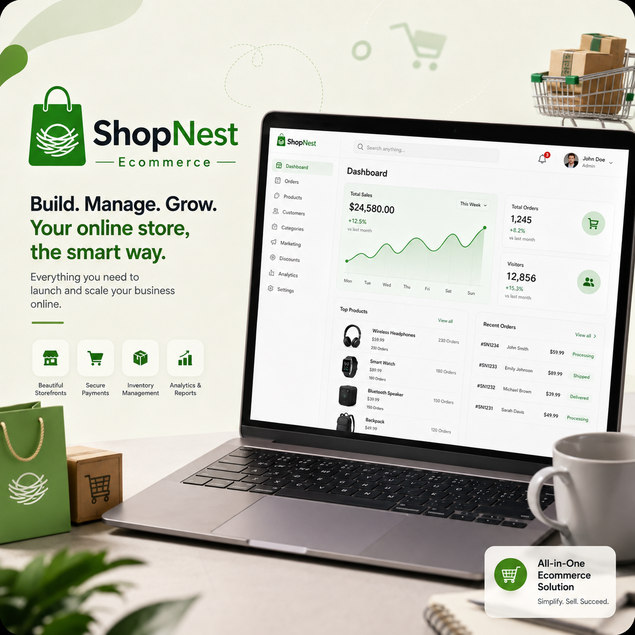 The ShopNest ecommerce campaign shown on a phone