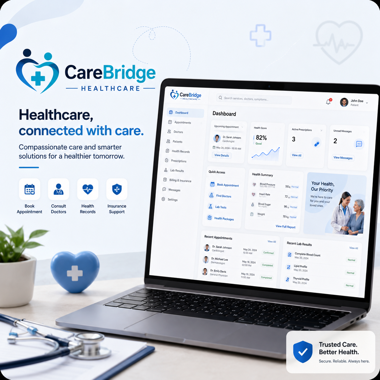The CareBridge healthcare campaign shown on a phone